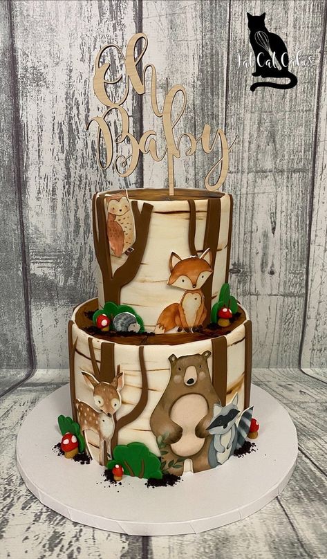 Woodland Baby Shower Cake, Animal Baby Shower Cake, Woodsy Baby Showers, Woodland Creatures Baby Shower, Woodland Baby Shower Decorations, Woodland Cake, Boy Baby Shower Ideas, Riff Raff, Baby Shower Woodland Theme