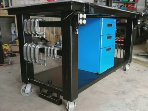 Metal Work Bench, Welding Bench, Miller Welding, Welding Table Diy, Shielded Metal Arc Welding, Table Build, Welding Tables, Welding Shop, Welding Cart