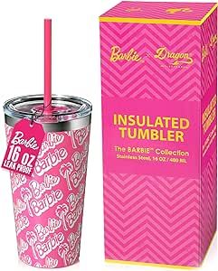 Dragon Glassware x Barbie Vacuum Insulated Tumbler with Lid and Straw - 16 oz Tumbler Cup with 2 Straws - Stainless Steel Tumbler with Straw for Water, Iced Tea - Travel Coffee Tumbler - Classic 16 Oz Tumbler, Coffee Tumbler, Barbie Friends, Barbie Collection, Tumbler With Straw, Insulated Tumbler, Tumbler Cups, Tumblers With Lids, Insulated Tumblers