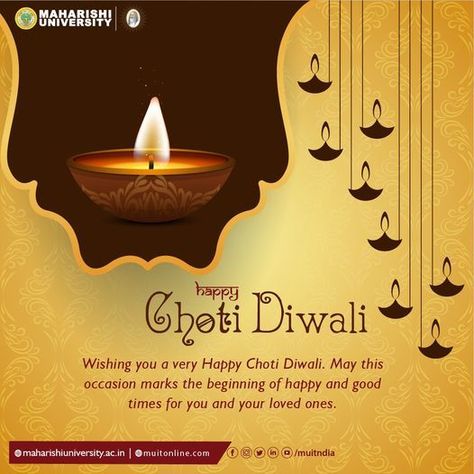 May the glow of diyas enlighten your lives and make the darkness disappear. May the festival illuminate your life, and you reap happiness and prosperity. Wishing You Happy Choti Diwali!! #ChotiDiwali #HappyDiwali #Diwali #IndiaWaliDiwali #muitnoida #muitlucknow #maharishiUniversity Choti Diwali Images, Happy Choti Diwali, Choti Diwali, Happy Diwali Wallpapers, Diwali Wallpaper, Diwali Quotes, Diwali Poster, Diwali Pictures, Diwali Festival Of Lights