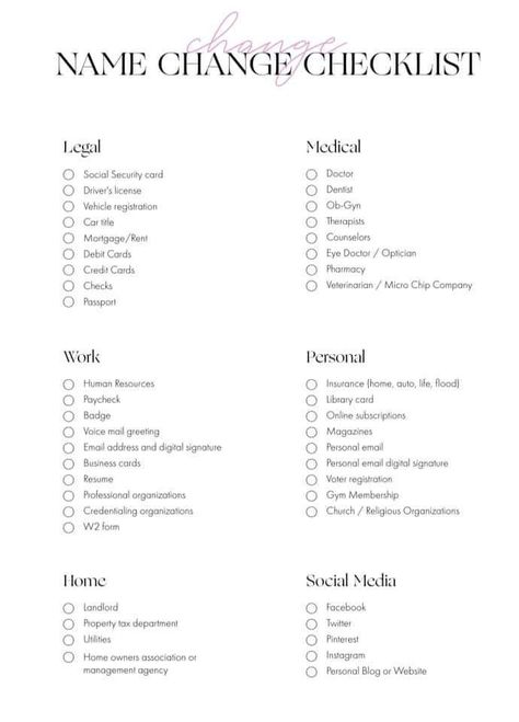 Legal Name Change Checklist, W2 Forms, Name Change Checklist, Legal Name Change, Instagram Management, Gym Membership, Name Change, Vision Board Manifestation, Library Card