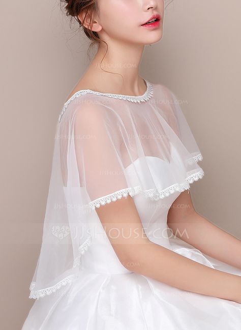 Lace Tulle Wedding Wrap (013125016) - Wraps - JJ's House Wedding Dress Shawl, Bridal Capelet, Special Event Dresses, Gaun Fashion, Dress With Shawl, Bridal Cape, White Wedding Dress, Wedding Wraps, Wedding Lace