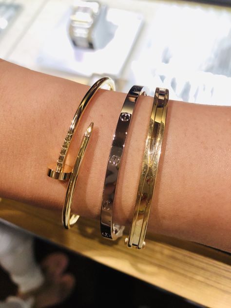 Bvlgari Bracelet, Cartier Love, Cartier Love Bracelet, Love Bracelets, Bracelet Stack, Cartier, Bangles, Bracelet