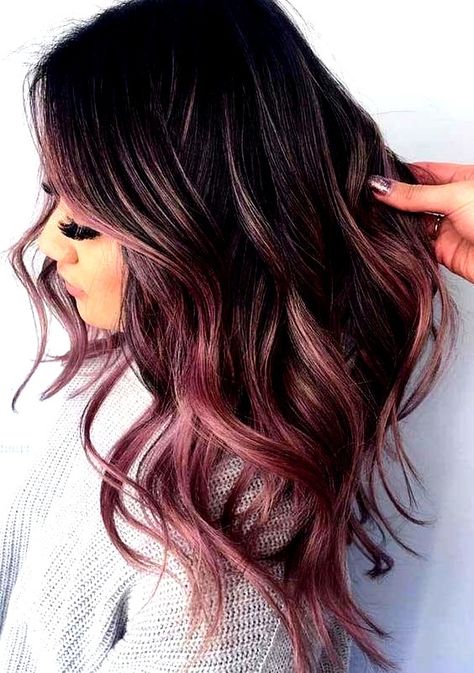 Brunette To Rose Gold Hair, Dark Hair Rose Gold Balayage, Dark Hair With Pastel Highlights, Rose Gold On Dark Hair, Brunette And Rose Gold Hair, Brunette Hair With Rose Gold Peekaboo, Rose Gold Balayage Black Hair, Dark Hair With Rose Gold Highlights, Rose Gold Highlights Black Hair