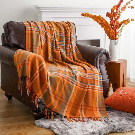 BATTILO HOME Orange Plaid Throw Blanket for Couch - Fall Throw Blanket - Lightweight Buffalo Plaid Blanket Throw Checkered Blanket for Bed, Sofa, Chair,Home Decor, Fall Decor #Affiliate Link Checkered Blanket, Buffalo Plaid Blanket, Yellow Throw Blanket, Fall Throw Blanket, Plaid Blankets, Green Throw Blanket, Fall Blanket, Blanket For Bed, Plaid Throw Blanket