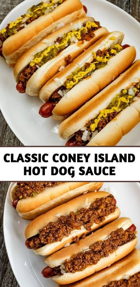 Classic Coney Island Hot Dog Sauce Coney Island Sauce For Hot Dogs, Hot Dogs Sauce, Coney Island Hot Dogs, Homemade Hot Dog Sauce, Hot Dog Chilli Sauce Recipe, Homemade Coney Sauce, Best Coney Island Hot Dog Sauce, Homemade Coney Dog Sauce, Hot Dog Sauce Recipe Homemade