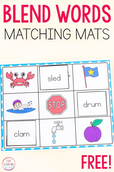 Blends Kindergarten, Consonant Blends Games, Free Phonics Activities, Ccvc Words, Digraphs Activities, Blends Activities, Phonics Blends, Phonics Free, Literacy Centers Kindergarten