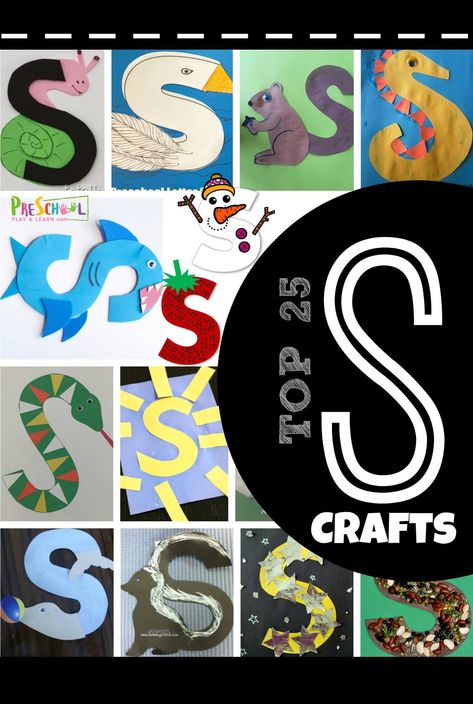 TOP 25 Letter S Crafts - lots of fun alphabet crafts for kids from toddler, preschool, and kindergarten age kids covering sun, shark, skunk, snail, swan, strawberry, snowman, starts, and more! #alphabet #craftsforkids #preschool Preschool Letter S, Letter S Crafts, Letter S Activities, Preschool Letter Crafts, Snake Crafts, Sun Crafts, Arts And Crafts Interiors, Alphabet Letter Crafts, Arts And Crafts For Adults