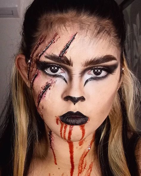 Scary Wolf Makeup, Sloth Makeup Halloween, Wolf Inspired Makeup, Halloween Wolf Makeup, Wolf Makeup Halloween, Wolf Webster, Wolf Halloween Makeup, Werewolf Hair, Werewolf Makeup