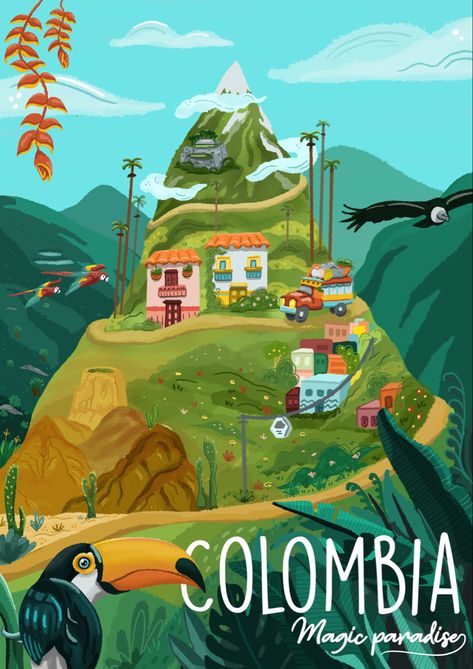 Colombia illustration Colombia Illustration, Colombian Culture, Colombian Art, Colombia Travel, Latin American Art, International Festival, Wallpaper Animes, Travel Illustration, Latin America