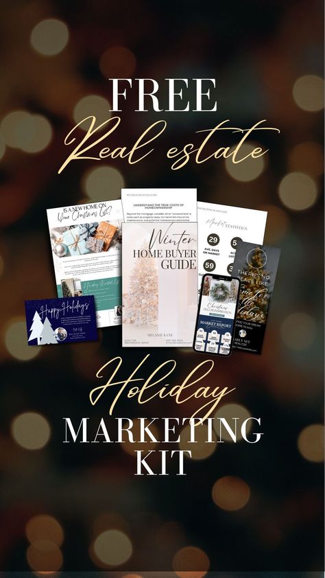 Free Holiday Real Estate Templates to help you boost your business during the holiday season! From December social media posts, to a holiday home buyer guide, and holiday email newsletter - it's everything you need! Christmas marketing real estate | December real estate marketing templates | Holiday social media real estate | Holiday realtor social media | holiday realtor email | holiday card real estate agent | Christmas marketing real estate | December marketing ideas real estate agent Real Estate December, Holiday Real Estate, Marketing For Real Estate, Christmas Marketing, Holiday Marketing, Marketing Kit, Realtor Social Media, Holiday Emails, Holiday Templates