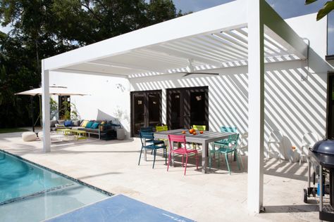 White Pergola - Color Goes Beyond Aesthetics - Azenco Outdoor Grey Pergola, Pergola Black, Pergola Covers, Addition Project, Black Pergola, Attached Pergola, White Pergola, Pool Cabanas, Vinyl Pergola