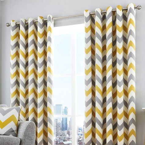 Fusion - Chevron - 100% Cotton Ready Made Lined Eyelet Curtains - 46" Width x 54" Drop (117 x 137cm), Ochre Yellow: Amazon.co.uk: Kitchen & Home Baby Room Boy, Color Terracota, Cleaning Curtains, Thermal Curtains, Darkening Curtains, Pleated Curtains, Bed Curtains, Pencil Pleat, Lined Curtains