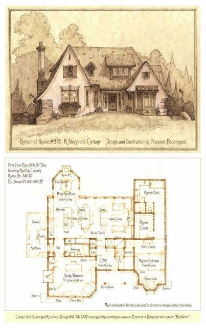 Fairytale Cottage Floor Plans, English Cottage Floor Plans, Storybook Cottage House Plans, Storybook Homes Plans, Perspective Portrait, Cottage Floorplan, Rectangle House Plans, Cottage Blueprints, Storybook House Plan