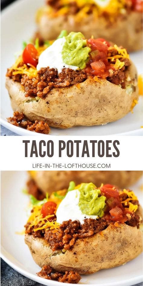 Taco Potatoes, Stuffed Potatoes, Beef Ground, Fast Recipes, Dinner Easy, Health Dinner Recipes, Beef Dinner, Idee Pasto Sano, Ground Beef Recipes