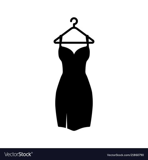 Black dress on a hanger icon Royalty Free Vector Image Black Dress Illustration, Highlight Logo, Dress On Hanger, Embroidery Silhouette, Dress Clipart, Perfume Logo, Dress Logo, Black Icon, Line Art Design