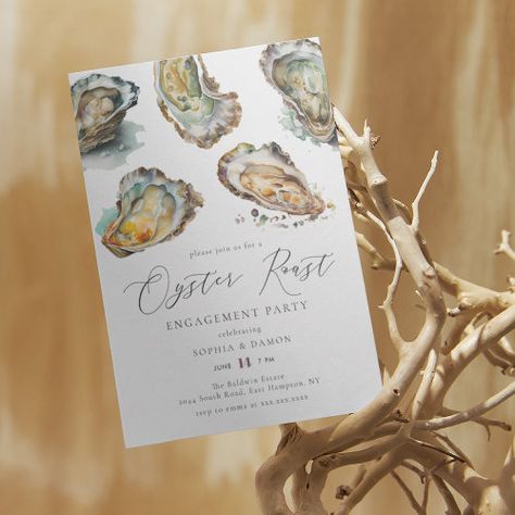 $3.08 | Elegant Watercolor Oyster Roast Engagement Party #summer, modern, engagement party invitations, we're engaged, chic, oyster, oyster roast, coastal style, beach, seafood Oyster Roast Engagement Party, Engagement Party Summer, Oyster Roast Party, Oyster Party, Roast Ideas, Watercolor Oyster, Beach Engagement Party, Modern Engagement Party, Summer Engagement Party