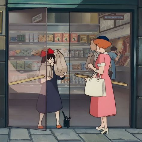 Kiki And Jiji, Ghibli Icons, Ghibli Aesthetic, Studio Ghilbi, Studio Ghibli Background, Cartoon Food, Ghibli Studio, Kiki Delivery, Ghibli Artwork