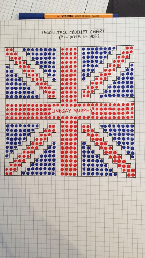 Union Jack graph made for a crochet sample I made. Union Jack Blanket, Union Jack Crochet Pattern, Crochet Union Jack Pattern, Union Jack Crochet, Crochet Union Jack, London Flag, Union Jack Flag, Crochet Creations, Crochet Stuff