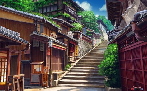 ArtStation - KYOTO _ BACKGROUND JAPAN. Architecture Series, Fantasy Village, Japanese Village, Studio Ghibli Background, Scene Background, Japan Garden, Asian Architecture, Japan Street, Building Concept