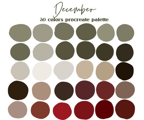 Months Color Palette, Holiday Color Pallete, Christmas Neutral Color Palette, Procreate Pallets, Procreate Swatches, Christmas Palette, Christmas Color Palette, Procreate Color Palette, Ipad Procreate