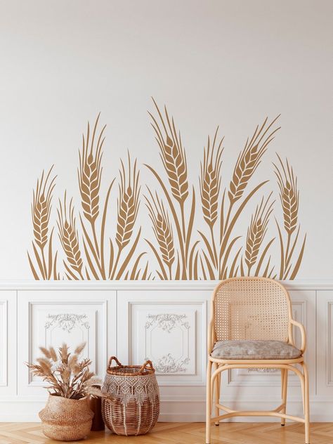 Wheat Grass Wall Decal Grass Wall Stickers Nature Vinyl Wall | Etsy Plant Wall Decor Bedroom, Cereal Art, Teen Room Art, Wheat Stalk, Wheat Cereal, Gym Wall Decal, Plant Wall Decor, Grass Wall, Word Wall Art