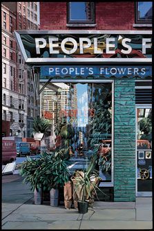 People's Flowers, Richard Estes Richard Estes, Ashita No Nadja, Chuck Close, Museum Poster, Street Market, Realistic Paintings, Hyperrealism, Photorealism, Store Front