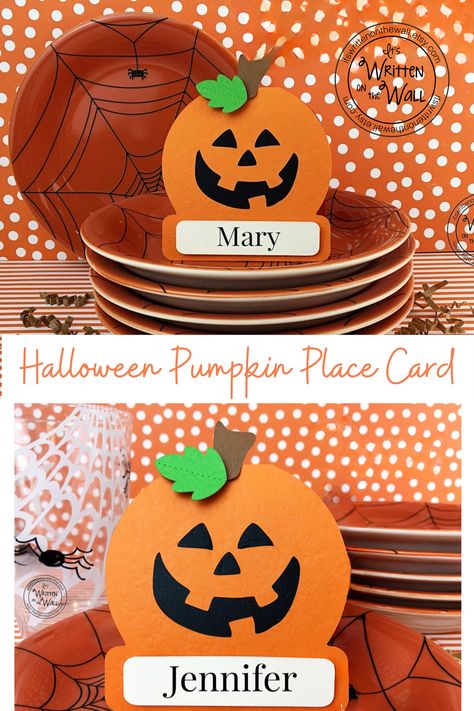 Pumpkin Place Cards, Smiling Pumpkin, Place Card Holder, Party Names, Halloween Recipes, Personalized Party, Place Card, Place Setting, Fall Thanksgiving