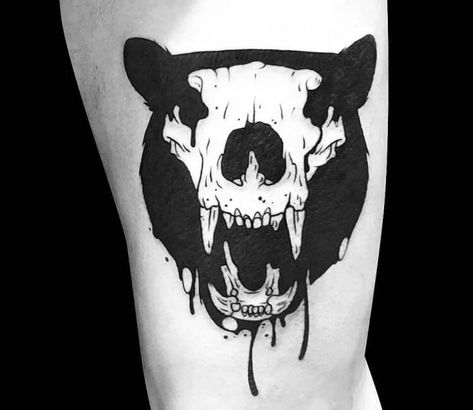 Bear Skull Tattoo, Brother Bear Tattoo, Skull Drawing Tattoo, Cat Skull Tattoo, Steve Butcher Tattoo, Bear Skull, Hand And Finger Tattoos, Poppies Tattoo, Marvel Tattoos