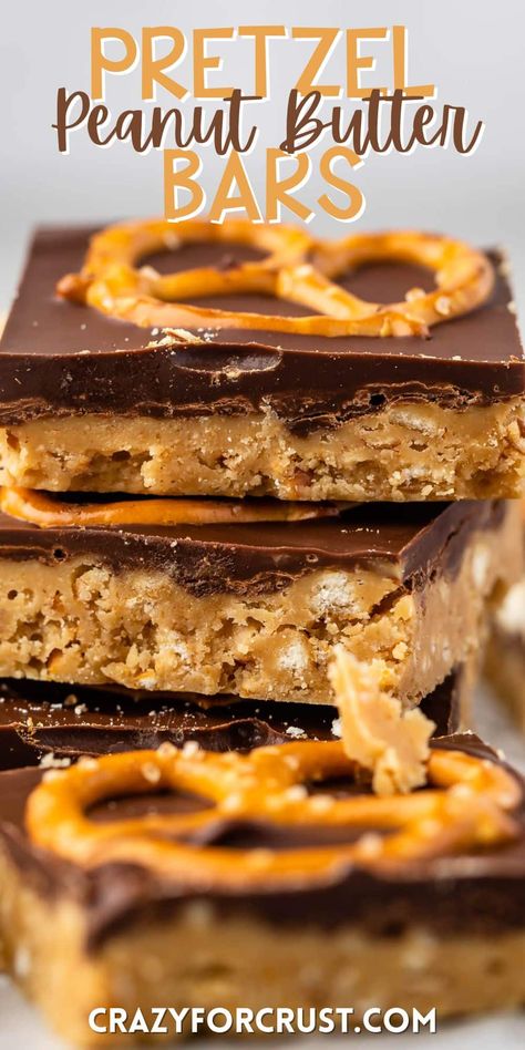 Peanut Butter Pretzel Bars are no bake peanut butter bars made with crushed pretzels - the perfect salty sweet treat! Peanut Butter Pretzel Bars, Peanut Butter Squares, Pretzel Bars, Butter Pretzels, No Bake Peanut Butter, Peanut Butter Cookie Dough, Peanut Butter Pretzel, Butter Bars, Peanut Butter Desserts