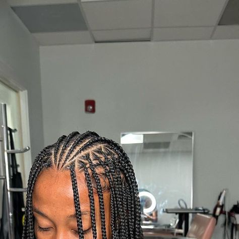 #MiaOnTheHair on Instagram: "✧Swipe to see more of these versatile half stitches + half knotless 🥰 they will be added to my site for August ✧ Touch ups are offered after 2-4 weeks if you would like to change the design in the front and keep your braids in the back ✧ Turn on my story notifications for squeeze in/ cancellations ✧ July books are open🫶🏽 ✧ Follow @miaonthehair for more braid inspo💞💞💞💕 ✧#dmvbraider #naturalhair #knotless #dmvhair #dcbraider #protectivestyles #explorepage #vir Half Knotless Half Cornrow, Half And Half Knotless Braids, Braids In Front Knotless In Back, Half Feed In Half Knotless Braids, Half Knotless Braids, Half Braid, Cute Makeup Looks, Hot Hair Styles, Cute Makeup