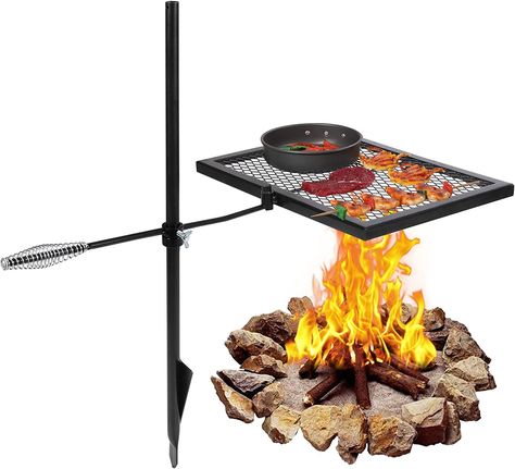 REDCAMP Swivel Campfire Grill Heavy Duty Steel Grate, Over Fire Camp Grill with Carrying Bag for Outdoor Open Flame Cooking Fire Pit Grill Grate, Camp Grill, Open Flame Cooking, Fire Camp, Barbecue Camping, Campfire Grill, Open Fire Cooking, Camping Bbq, Camping Grill