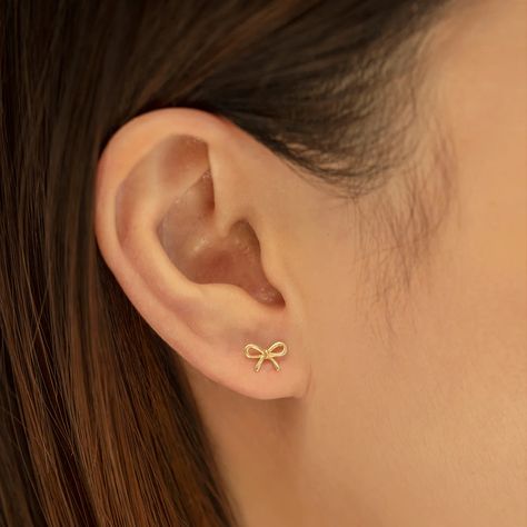 Delicate Dainty Simple Ribbon Birthday Present Bow Stud Earrings For Women For Teens Rose Gold Plated .925 Sterling Silver Gold Earrings Studs Simple, Present Bow, Gold Jewels Design, Jewellery Exhibition, Bow Jewelry, Silver Bow, Jewelry Lookbook, Bow Earrings, Stud Earrings For Women