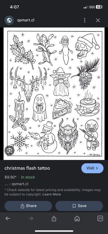 Simple Christmas Tattoo Flash, Christmas Halloween Tattoo, Small Christmas Tattoo Flash, Winter Themed Tattoos, Christmas Tattoo Flash Sheet, Christmas Friday The 13th Tattoos, Winter Tattoo Flash, Winter Flash Tattoo, Christmas Flash Tattoo