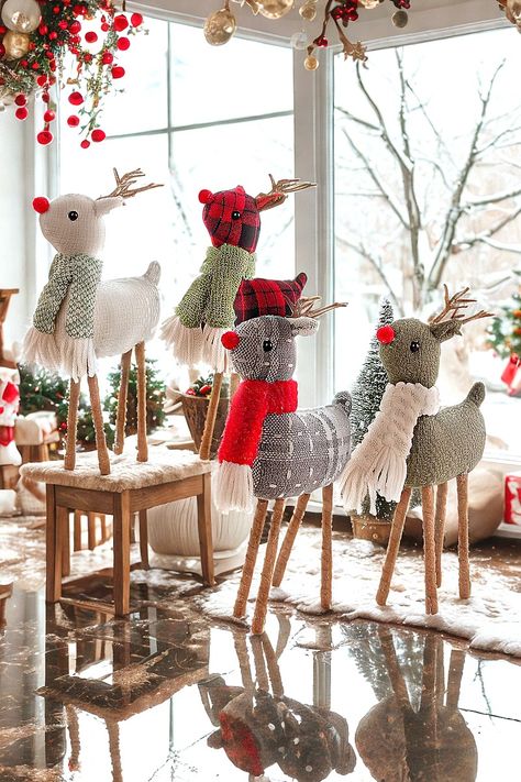 4pcs Reindeer Christmas Decoration, Standing Christmas Elk Decor, Handmade Plush Swedish Santa Elk Figurines Christmas for Home Indoor For Home, Home Indoor, Handmade Plush, Reindeer Christmas, Christmas Decoration, Indore, Elk, Home Kitchen, Reindeer