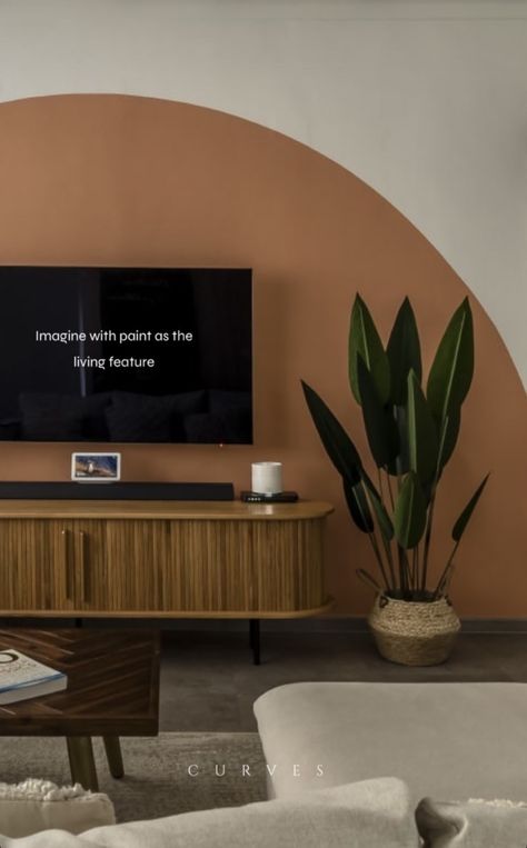 Painted Arch Tv Wall, Paint Wall Behind Tv, Arch Behind Tv, Mural Behind Tv, Boho Tv Wall, Rooms With Accent Walls, Airbnb Design, There Is Hope, Accent Walls In Living Room