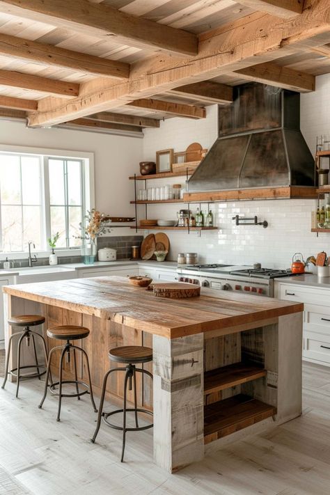 Rustic Farmhouse Kitchen Ideas, Rustic Country Kitchen Decor, Farmhouse Kitchen Inspiration, Gorgeous Farmhouse, Rustic Country Kitchens, Rustic Kitchen Island, Farmhouse Kitchen Ideas, Kitchen Island Decor, Rustic Modern Kitchen