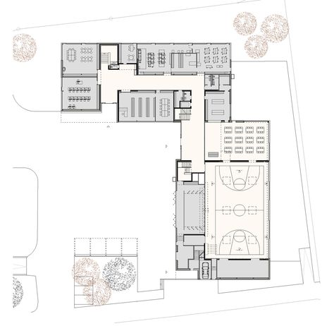 Gallery of Multipurpose Sports Hall and Secondary School Collège du Léman / Graeme Mann & Patricia Capua Mann - 17 School Building Plans, School Floor Plan, School Building Design, School Hall, Sport Center, Multipurpose Hall, Hall Flooring, Sports Hall, Plans Architecture