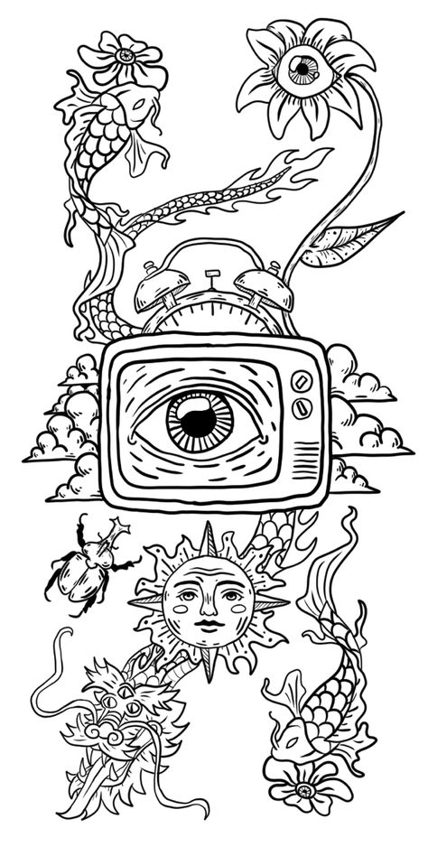 Trippy Coloring Pages Printable, Aesthetic Colouring Pages, Tattoo Coloring Pages, Tattoo Coloring Book, Stick Drawings, Coloring Pages Adult, Witch Coloring Pages, Adult Coloring Books Printables, Trippy Drawings