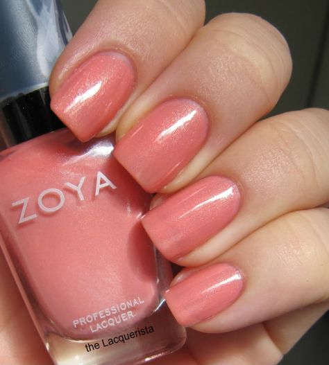 Zoya Swatches, Peach Acrylic Nails, Shimmer Nails, Long Nail Art, Shimmer Nail Polish, Peach Nails, Nail Effects, Zoya Nail, Nail Shimmer