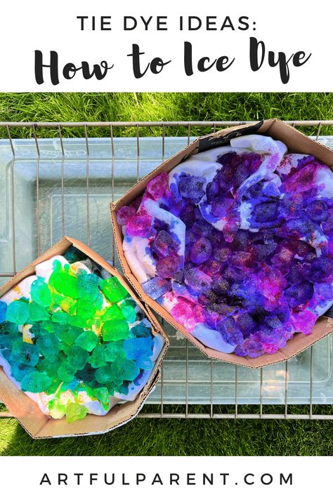 Learn how to do one of our favorite tie dye ideas. This variation on tie dyeing uses ice and powder dye to make amazing designs.   via @The Artful Parent Tie Dye Preschool, Tie Dye For Kids, Tie Dye Ideas, Summer Art Activities, Artful Parent, Fun Summer Crafts, Powder Dye, Dye Flowers, Tie Dye Kit