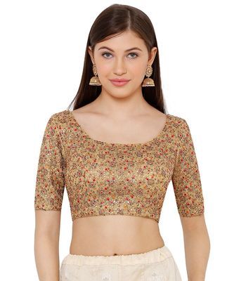 Women's Gold Net Readymade Saree Blouse - Om Clothing - 3353408 Round Neck Blouse Design, Net Saree Blouse, Net Pattern, Saree Blouses Online, Round Neck Blouse, Womens Month, Net Blouses, Colorful Blouses, Readymade Saree