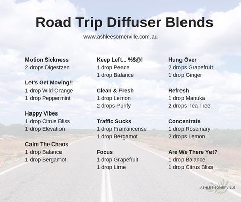 Car Diffuser Blends, Doterra Diffuser, Doterra Diffuser Blends, Car Tips, Diy Oils, Essential Oil Diffuser Blends, Oil Diffuser Blends, Doterra Oils, Road Trip Essentials