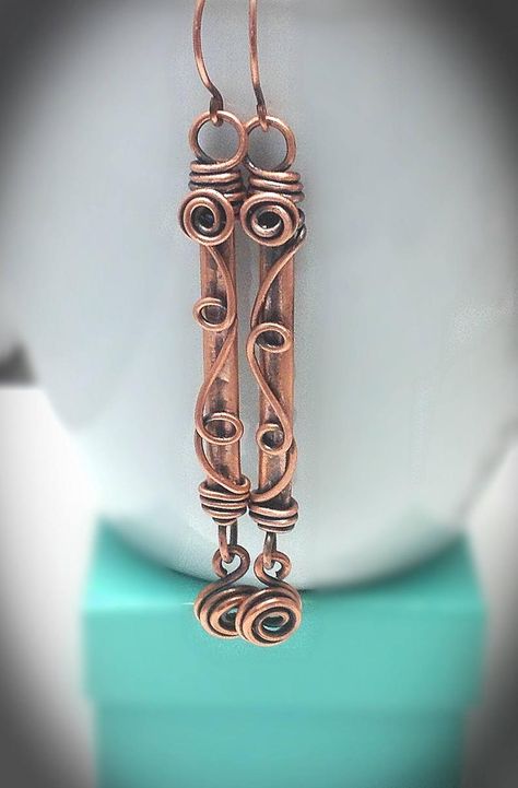 Copper Jewelry Diy, Bijoux Fil Aluminium, Stick Earrings, Handmade Jewelry Ring, Wire Work Jewelry, Jewelry Wire, Homemade Jewelry, Work Jewelry, Wire Wrapped Earrings