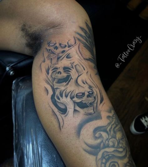 Full Half Sleeve Tattoos Forearm, Born Cursed Tattoo, 956 Tattoos, Underrated Tattoos, Oblique Tattoos For Guys, Lover Boy Tattoo, Brick Tattoo For Men, Tuff Tattoos For Men, Crazy Tattoos For Men