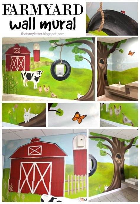 diy painted farmyard wall mural School Painting Wall, Farm Mural, Wall Murals Painted Diy, Big Bedroom, Farm Bedroom, Preschool Room, Diy Playroom, Wall Murals Diy, Letter Diy