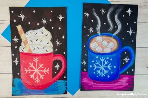 Substitute Activities, Hot Chocolate Art, Bunny Art Projects, Shamrock Art, Winter Art Lesson, Winter Pastels, Chalk Pastel Art, Winter Art Projects, Chalk Pastel