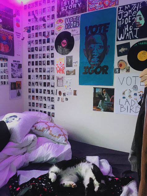 Poster Wall Bedroom With Led Lights, Swag Room Aesthetic, Tyler The Creator Bedroom Aesthetic, Tyler The Creator Inspired Room, Tyler The Creator Themed Room, Tyler The Creator Aesthetic Room, Swag Room Ideas, Tyler The Creator Room Ideas, Tyler The Creator Bedroom