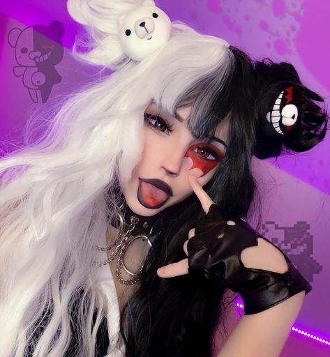 Human Monokuma, Monokuma Cosplay, Danganronpa Monokuma, Graphic Eyeliner, Nagito Komaeda, Creative Eye Makeup, Creative Eye, Cosplay Makeup, Makeup Eyeliner