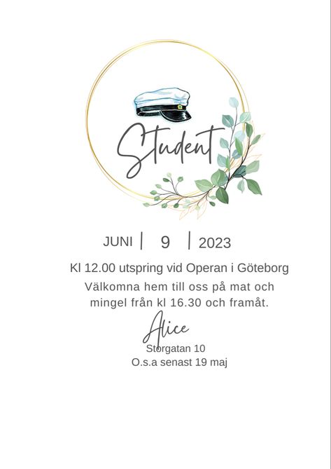 Gör inbjudan till studenten snyggare genom att göra den på canva Gold Graduation Party, Graduation Party, Sake